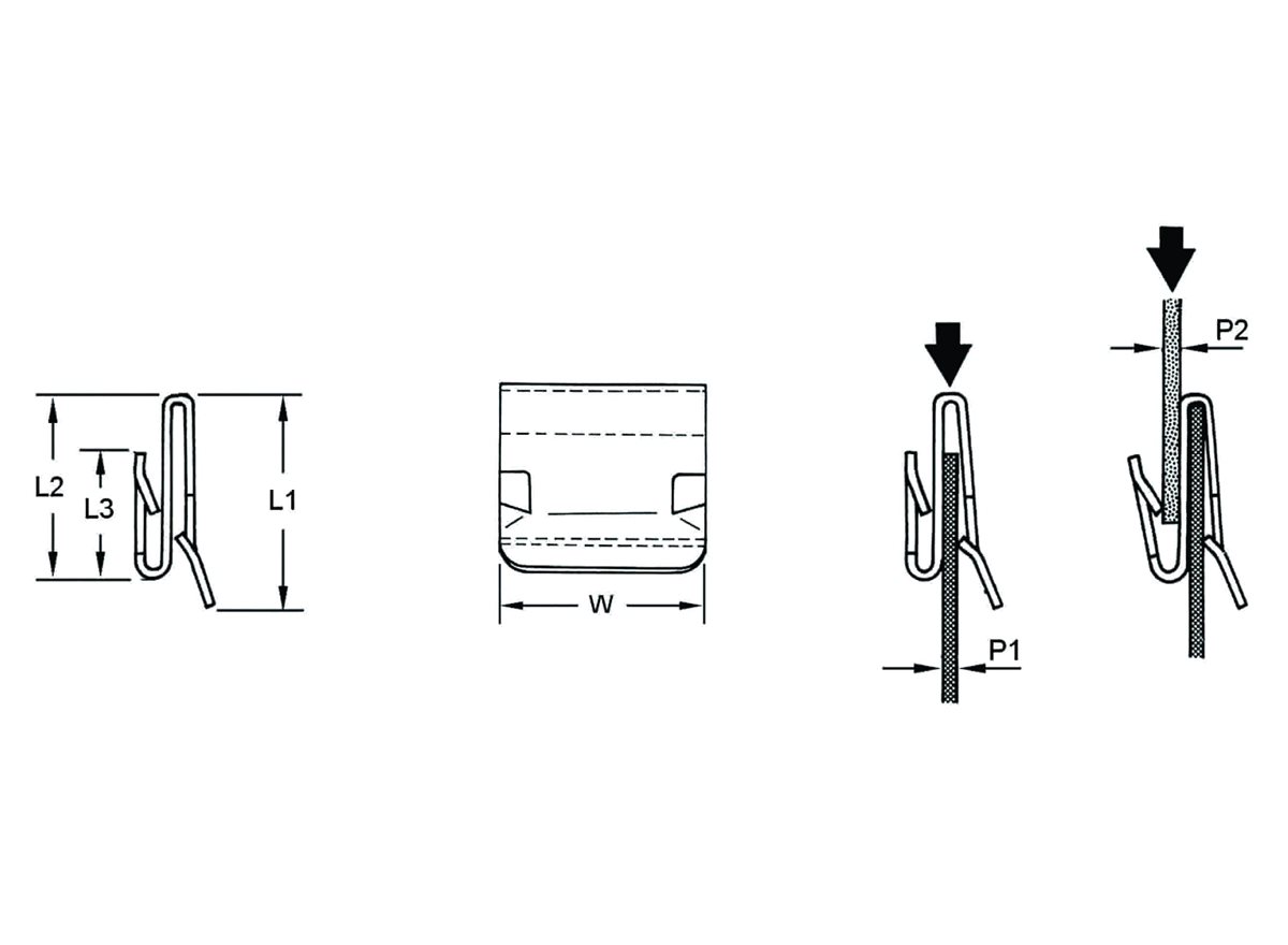 Edge Clips | S Clips | Non-removable | 0.9-2.1mm Panel dimension guide