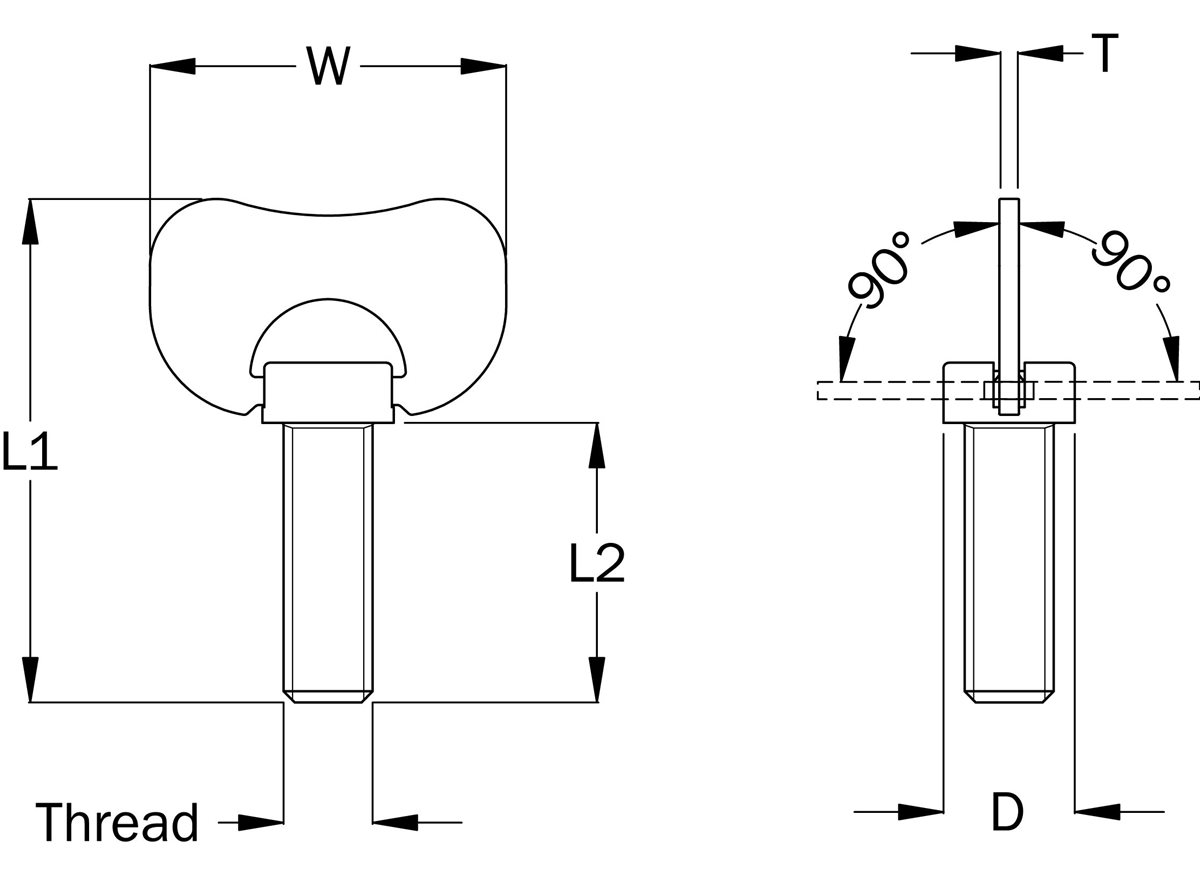 Folding Wing Bolts dimension guide