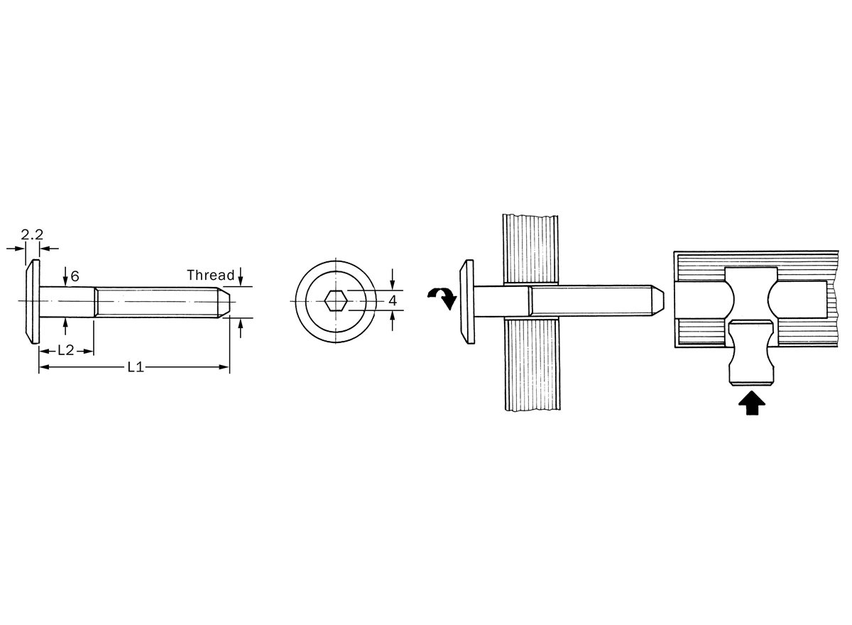 Furniture Connector Bolts | M6 | 15mm Head Diameter | 40mm Length | Bronze dimension guide