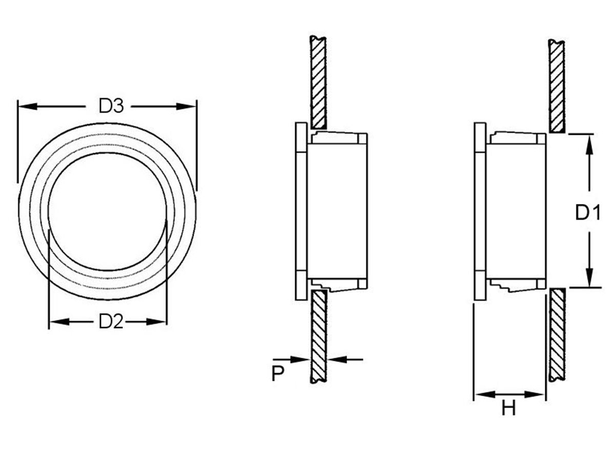Heyco® Snap Bushings | Snap Fit | 19.1mm Hole Dia | 15.5mm Internal Dia dimension guide