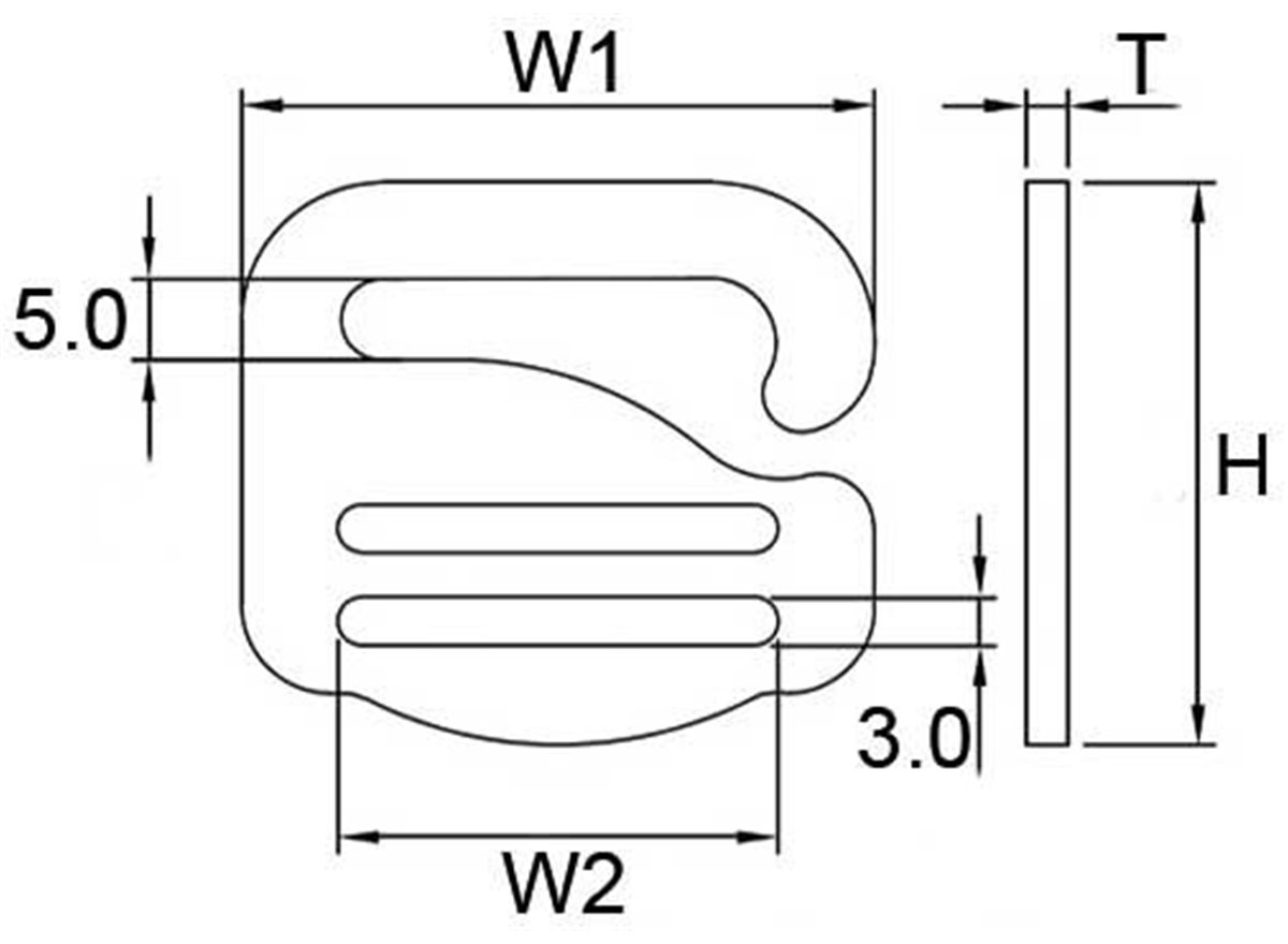 Military Grade Buckles | Metal G-Hooks | G-Hook 40 Wave dimension guide