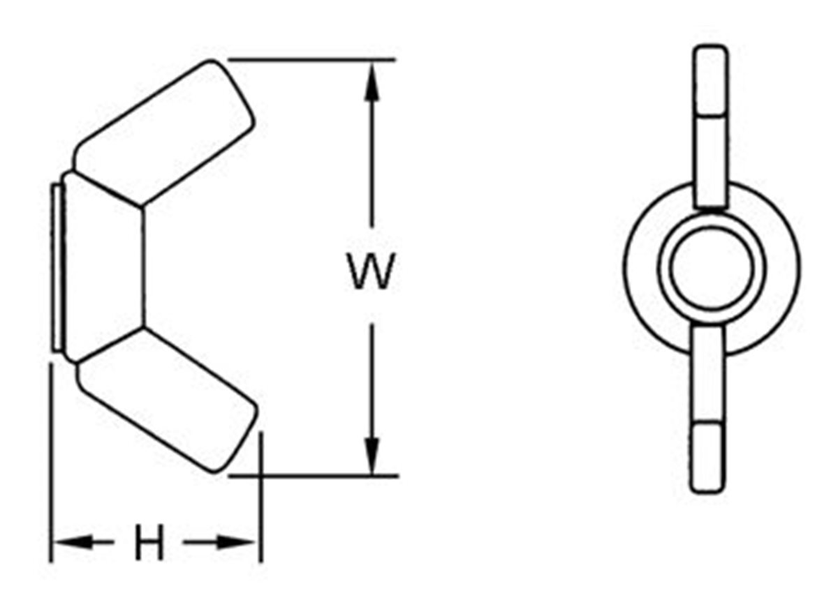 Nylon Nuts - Butterfly Head dimension guide