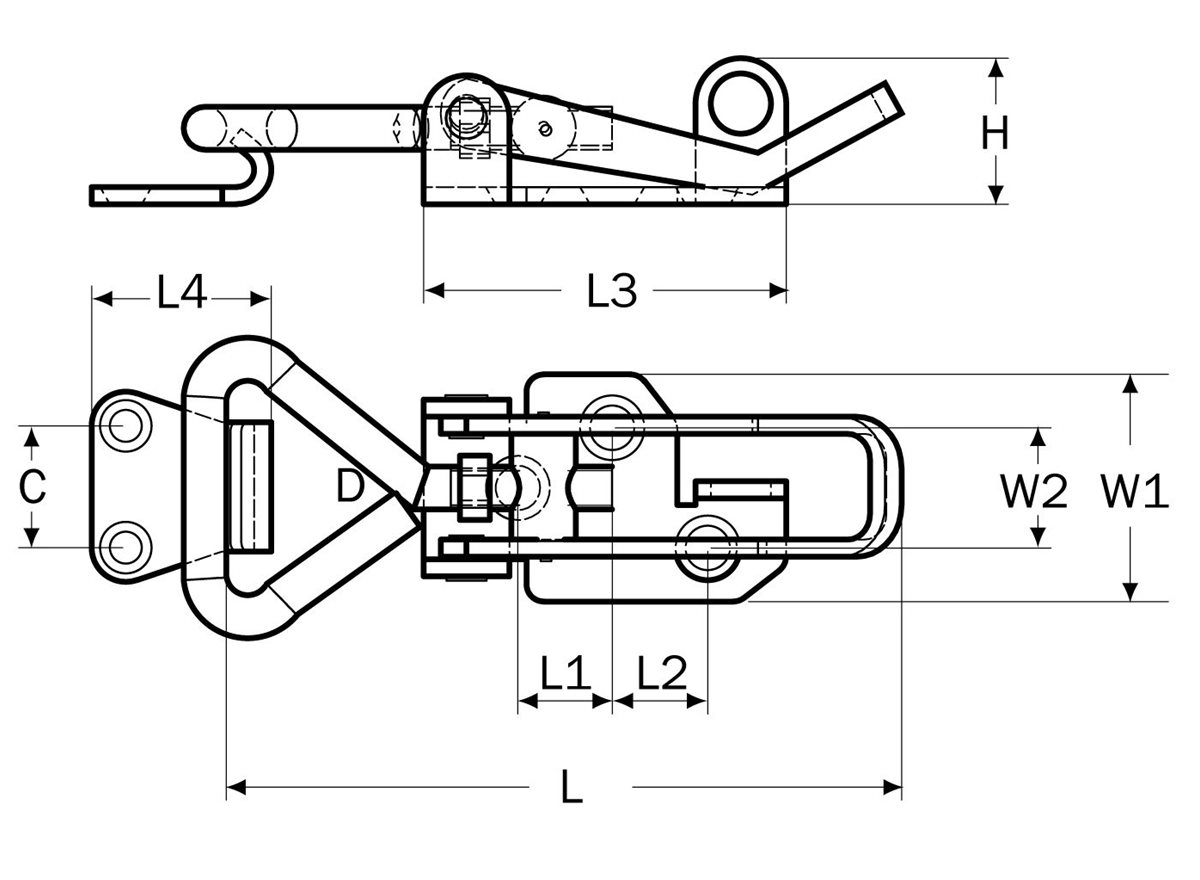Over-Centre Adjustable Latches | Length 79mm dimension guide