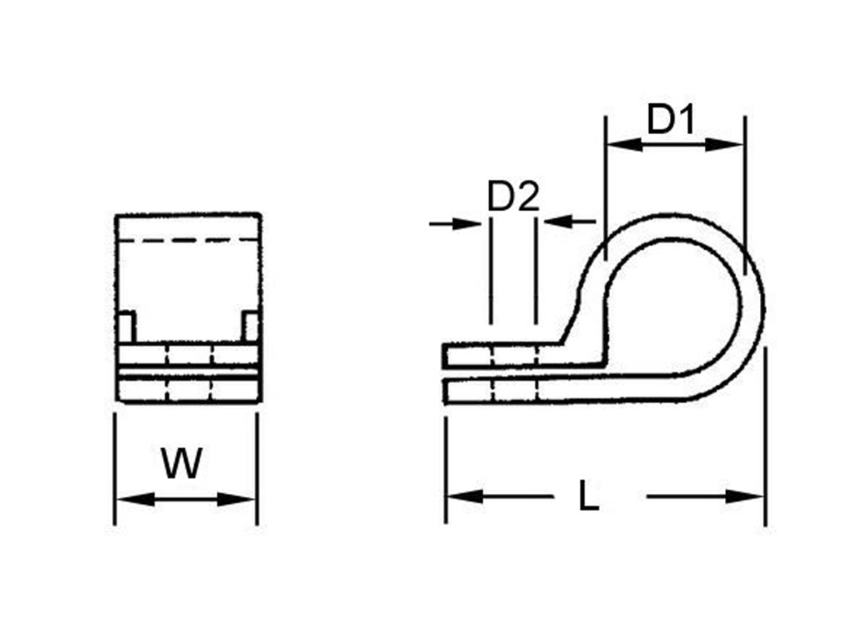 Plastic P Clips | 27.5mm Cable Dia | Natural dimension guide