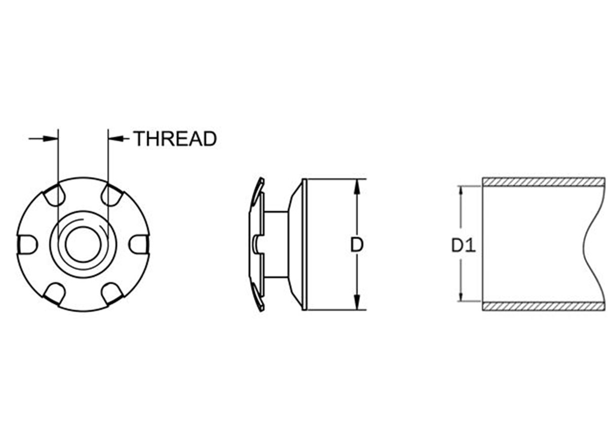 Round Tube Insert | Threaded | Metal Insert | M6 x 25.4mm Dia dimension guide