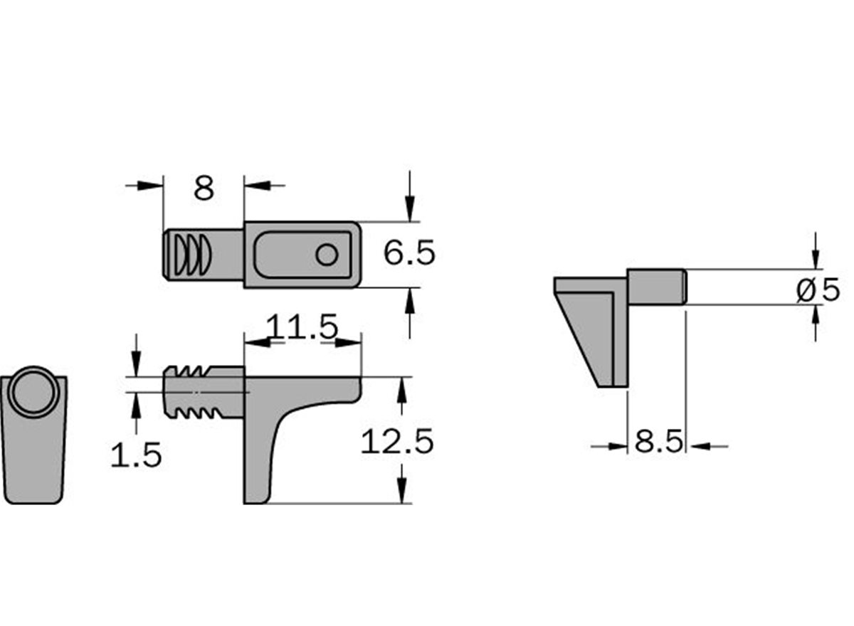 Shelf Support - Diecast Push-In dimension guide