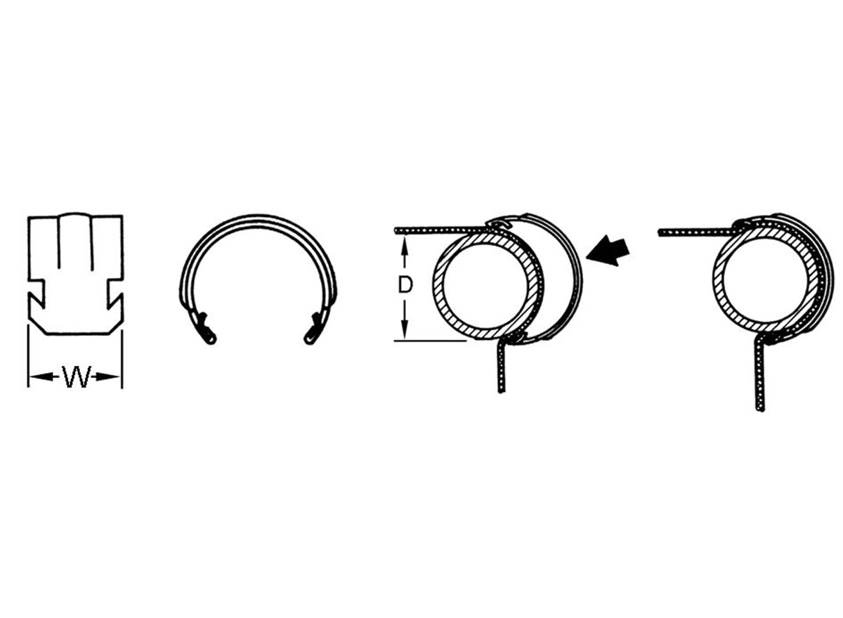 Tube clips dimensional linedrawing guide showcasing the clipping process 