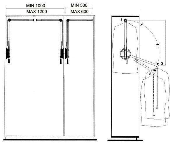 Pull-Down Wardrobe Rail | Flexi |  Right Hand | 500 - 600mm Width | 12kg Load slide 2
